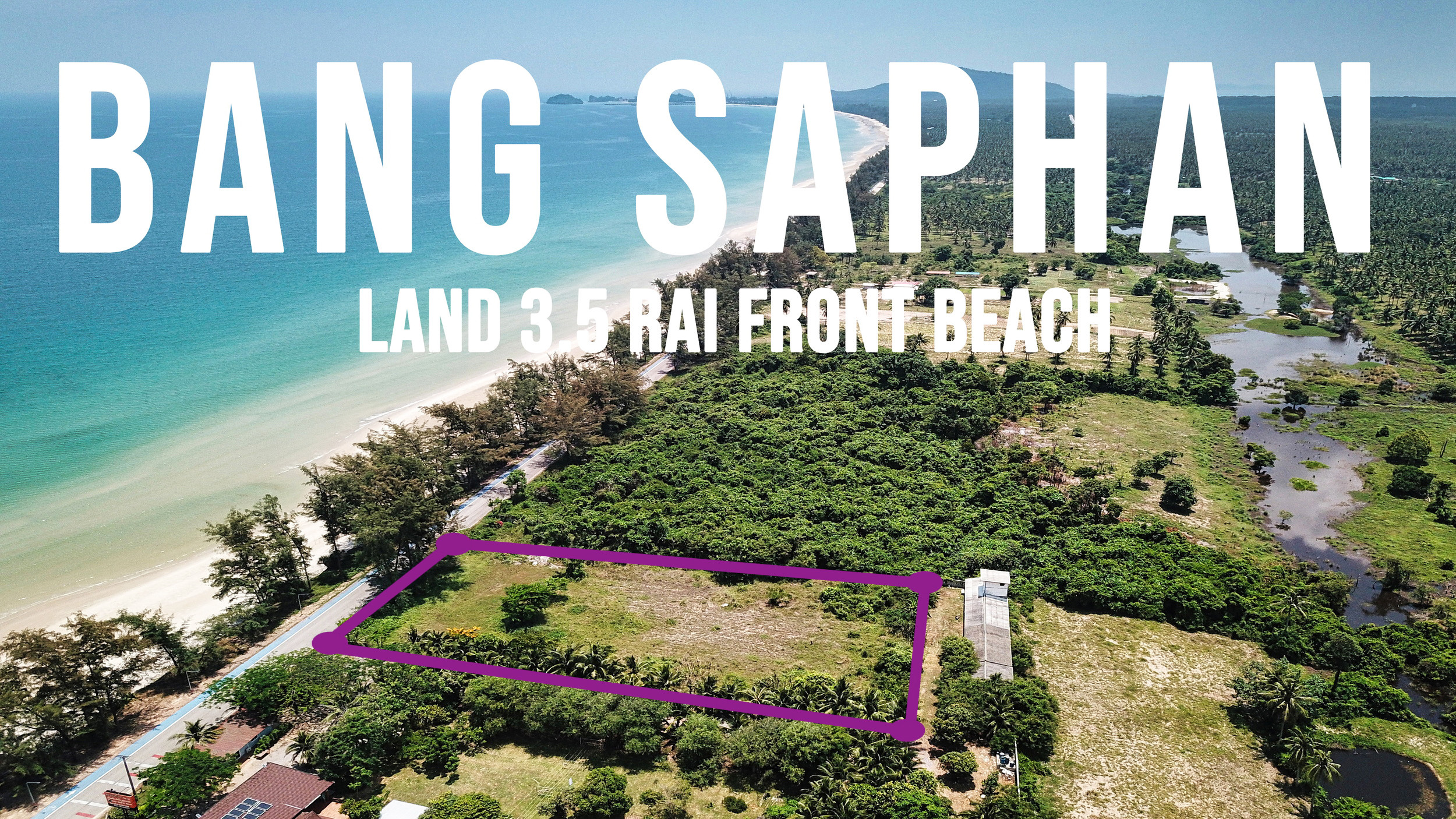 Land for sale 3,5 rai front beach in Bang Saphan in Thailand